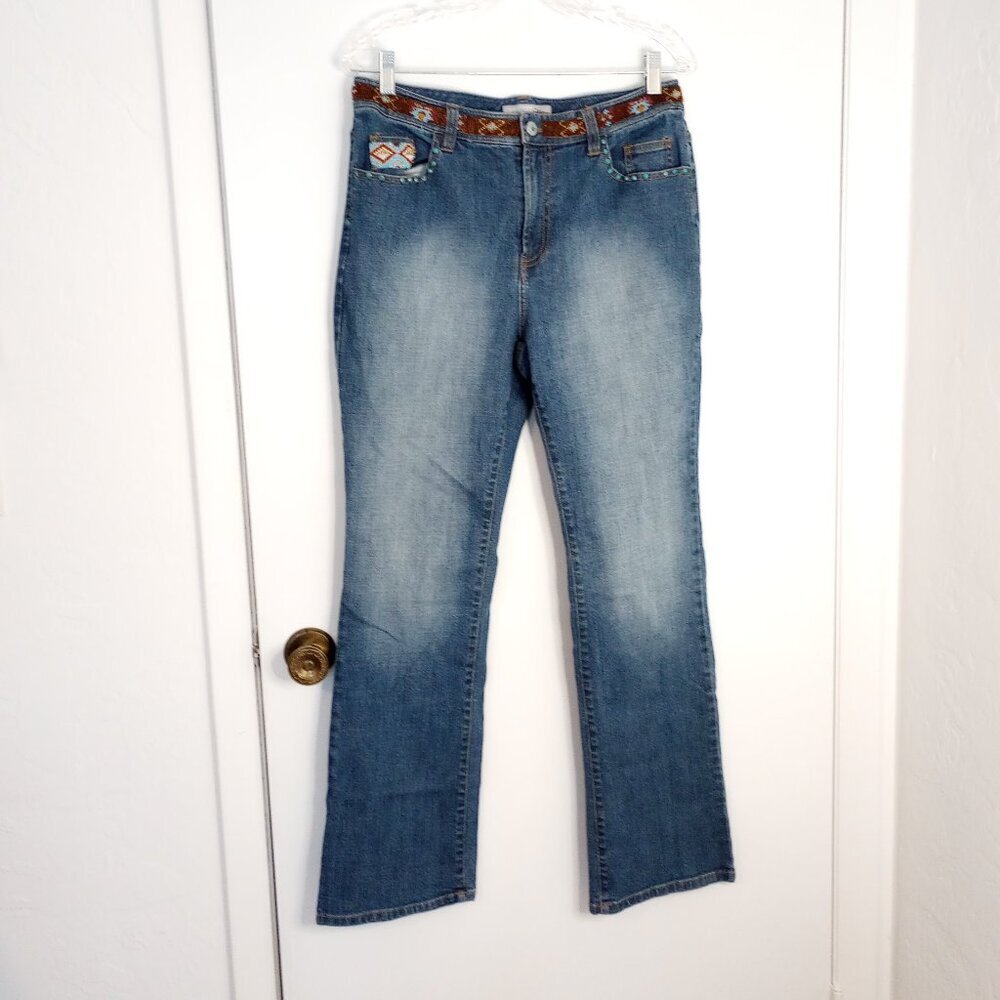 Chico's Platinum Navajo Beaded Trim Jeans